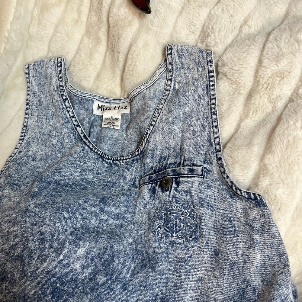VTG 80s Miss Lizz 8 Acid Wash Sleeveless Pocket Denim Midi Dress Spring Summer
